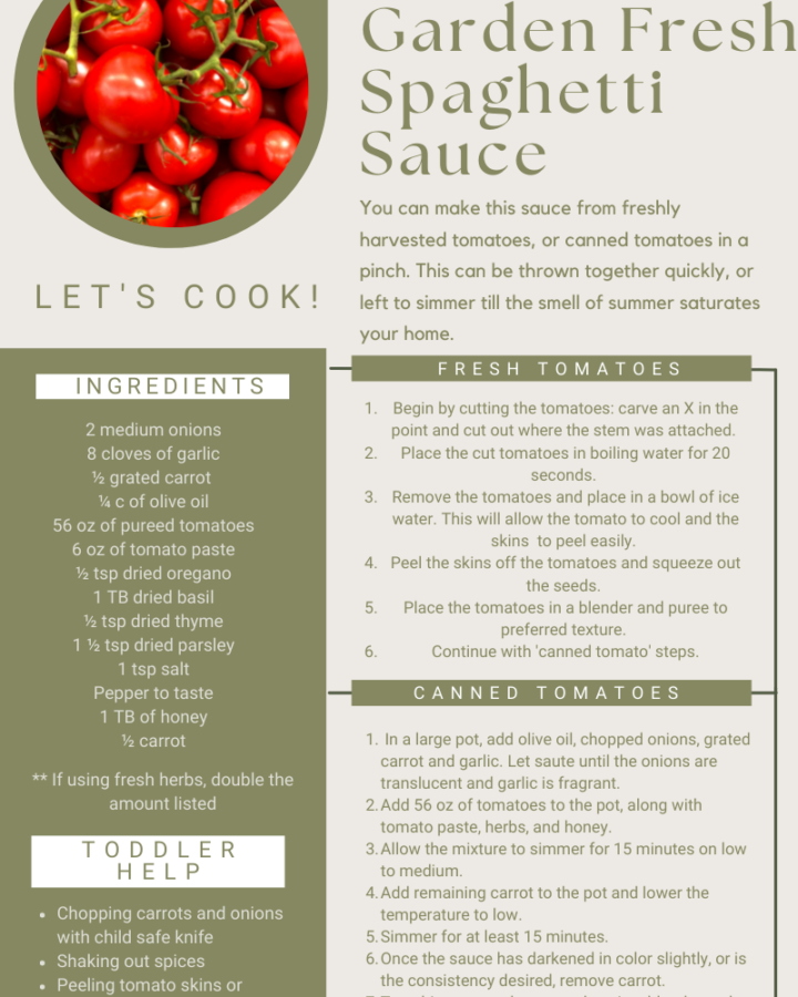Recipe card for garden fresh spaghetti sauce